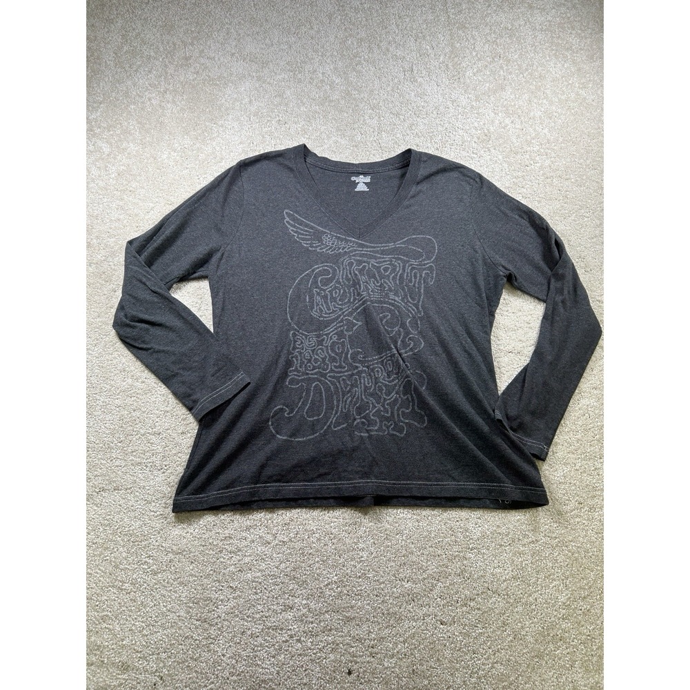 Carhartt For Womens Size Xl (16/18) Gray Long Sleeve Logo Tshirt